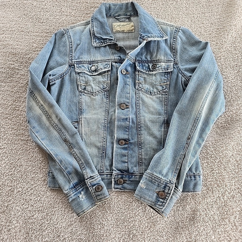 Aeropostale Denim Jacket Women's Small M Distressed Washed Crop Festival Y2K 90s